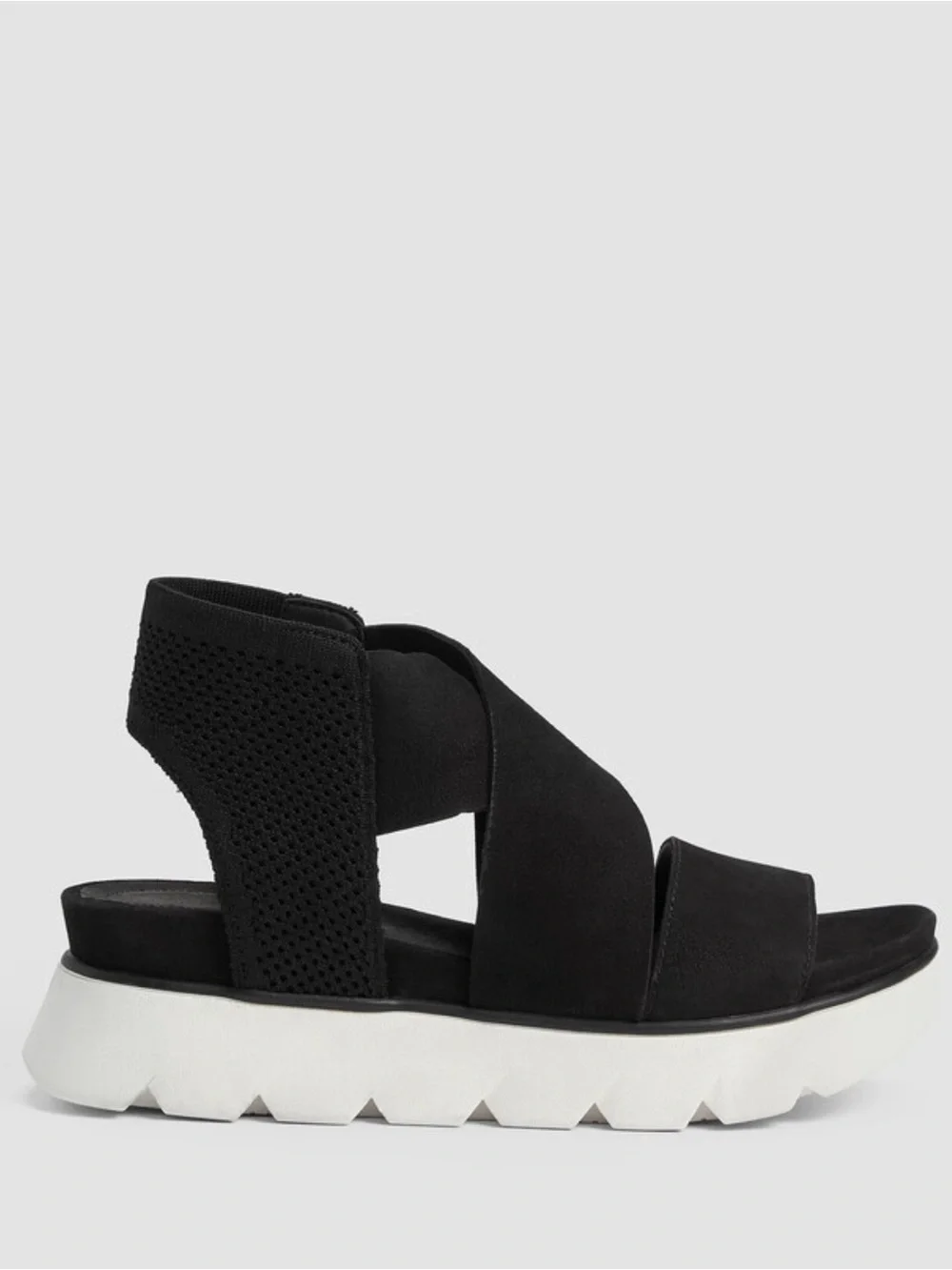 Eileen Fisher Chant Tumbled Black Leather Wedge Sandal Size 10